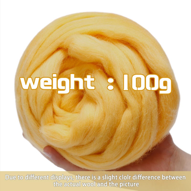 JUPEAN 3.53oz Wool Roving, Wool Felting Supplies, Pure Wool, Chunky Yarn, Spinning Wool Roving for Needle Felting Wet Felting DIY Hand Spinning (Yellow) - Image 2